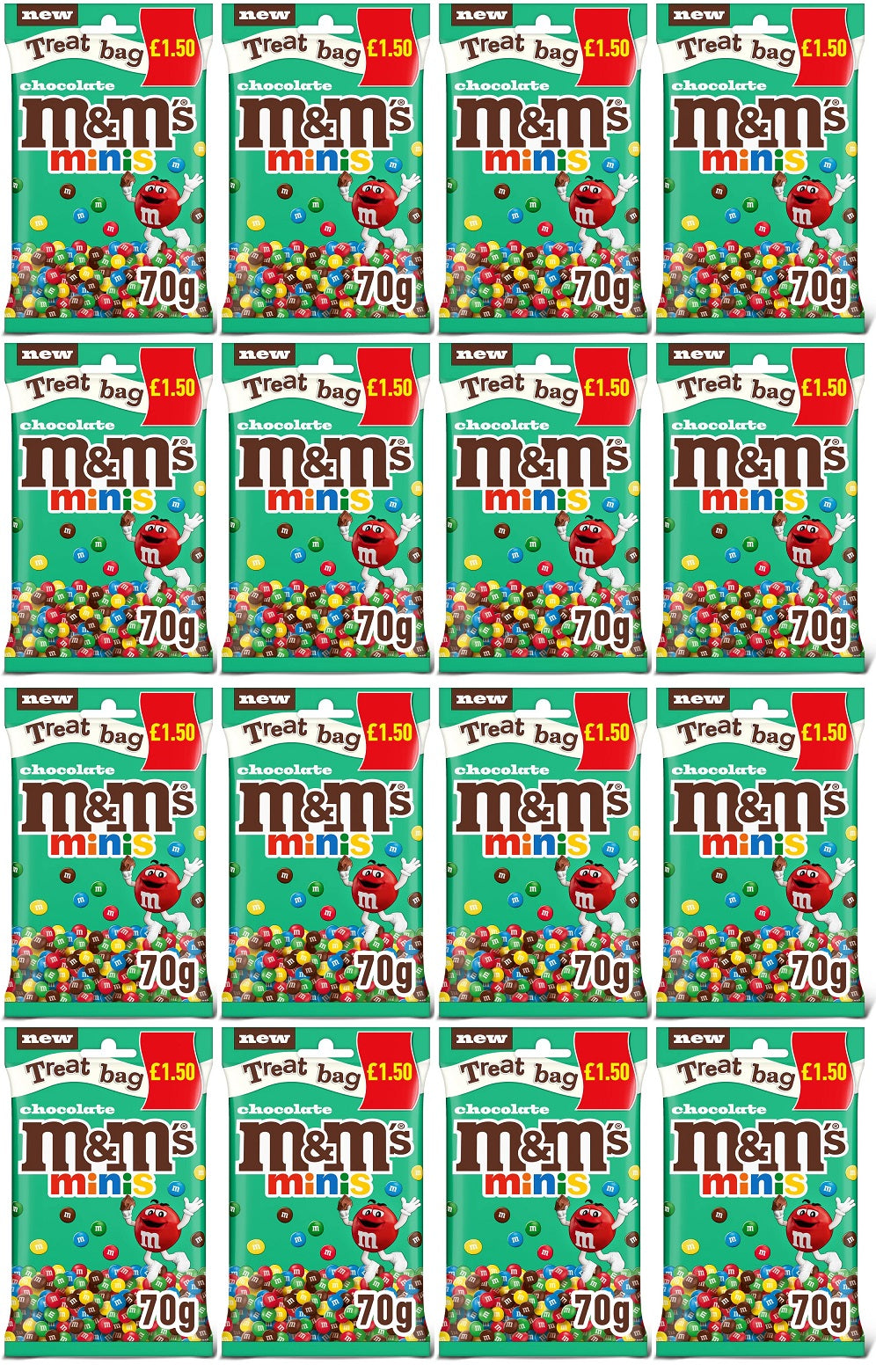 16 x M&m's Chocolate Minis Treat Bag - 70GM