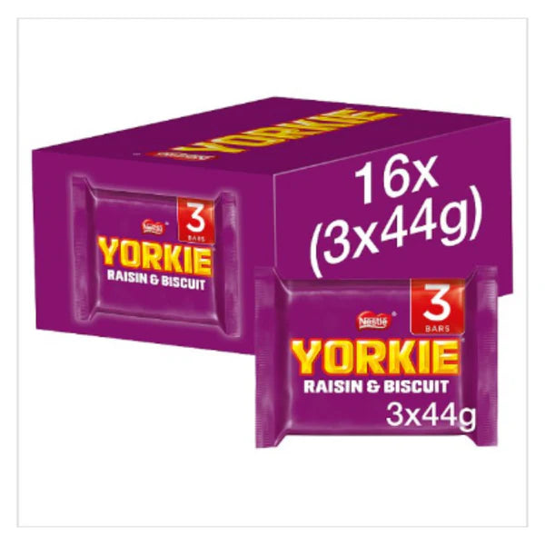 16 x Yorkie Raisin & Biscuit Chocolate Bar Multipack 44G 3 Pack