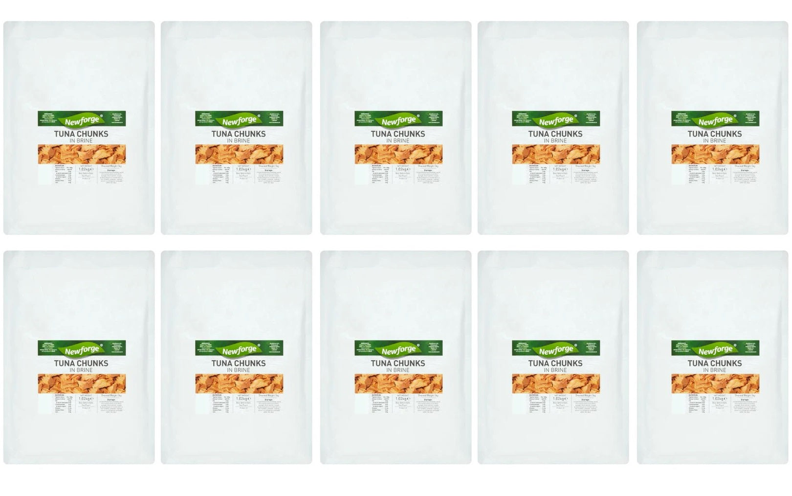 10 x Newforge Tuna Chunks In Brine 1.02Kg