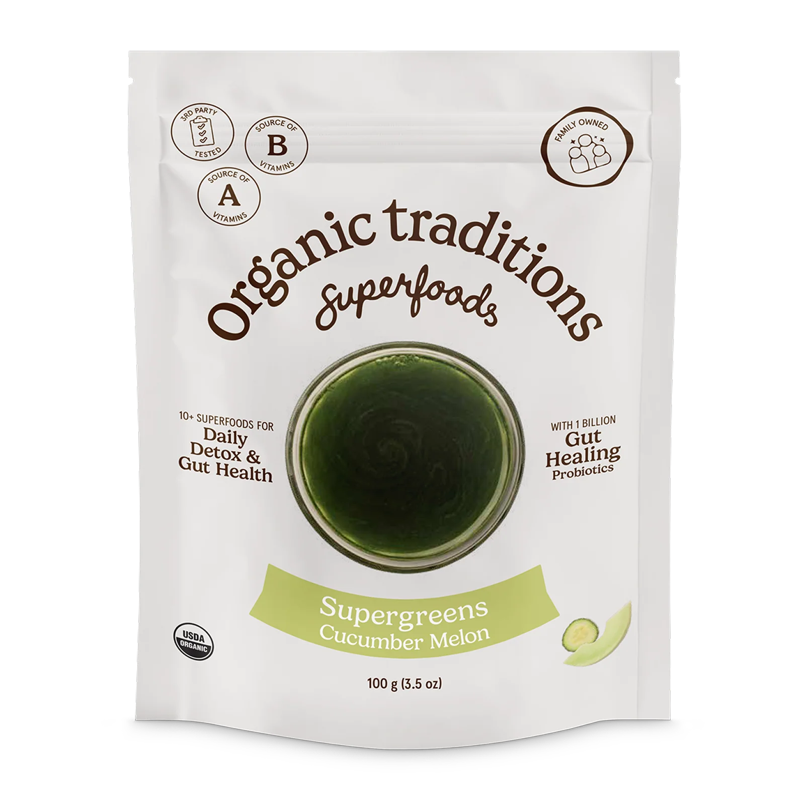 Organic Traditions Org Super Greens Cucumber Melon - 100g