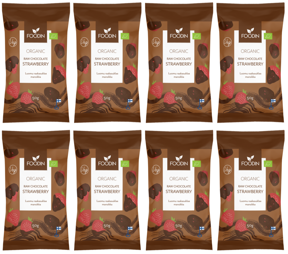 8 x Foodin Org Raw Choc Strawberry - 50g