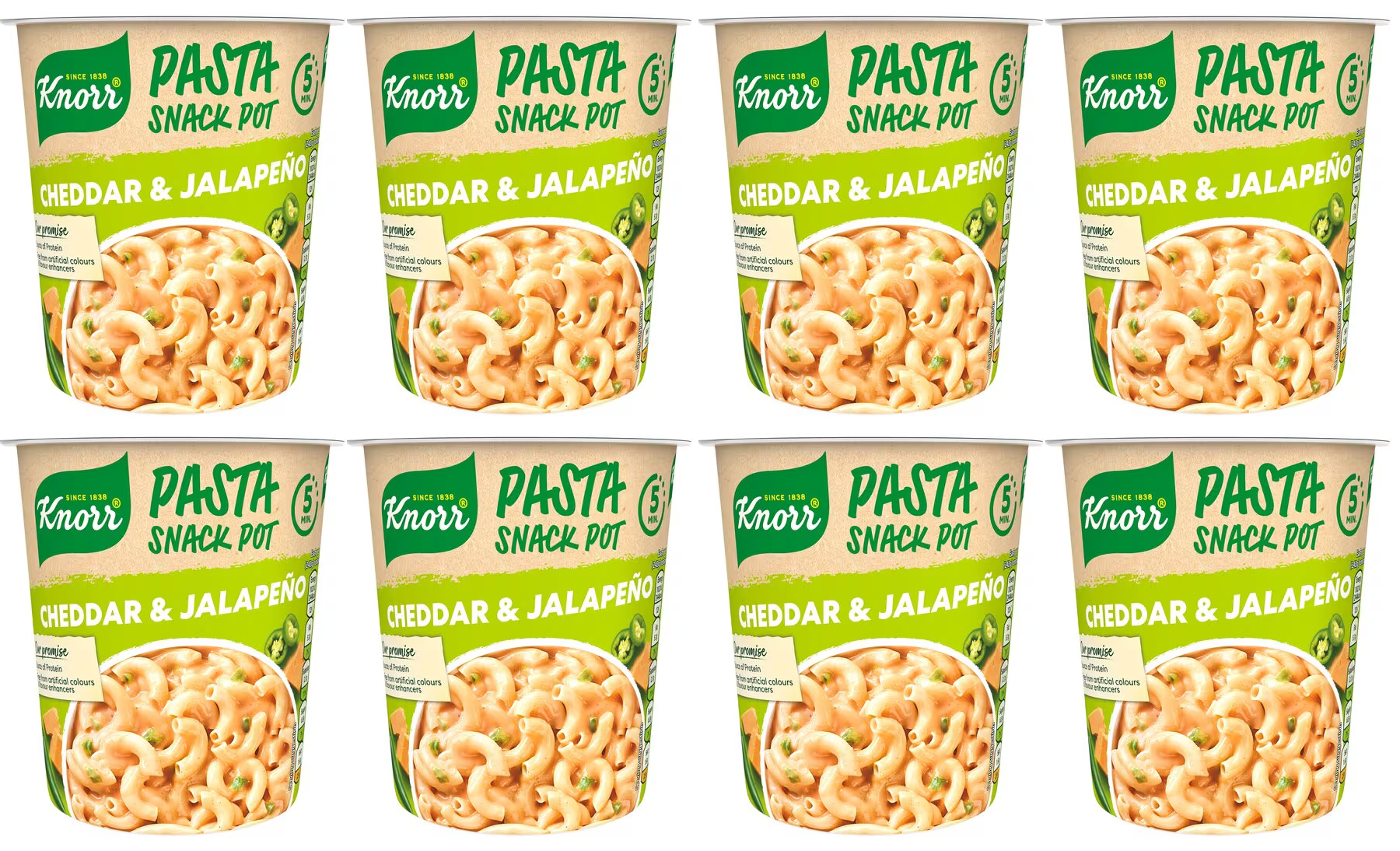 8 x Knorr Pasta Snack Pot Cheddar & Jalapeño 62G