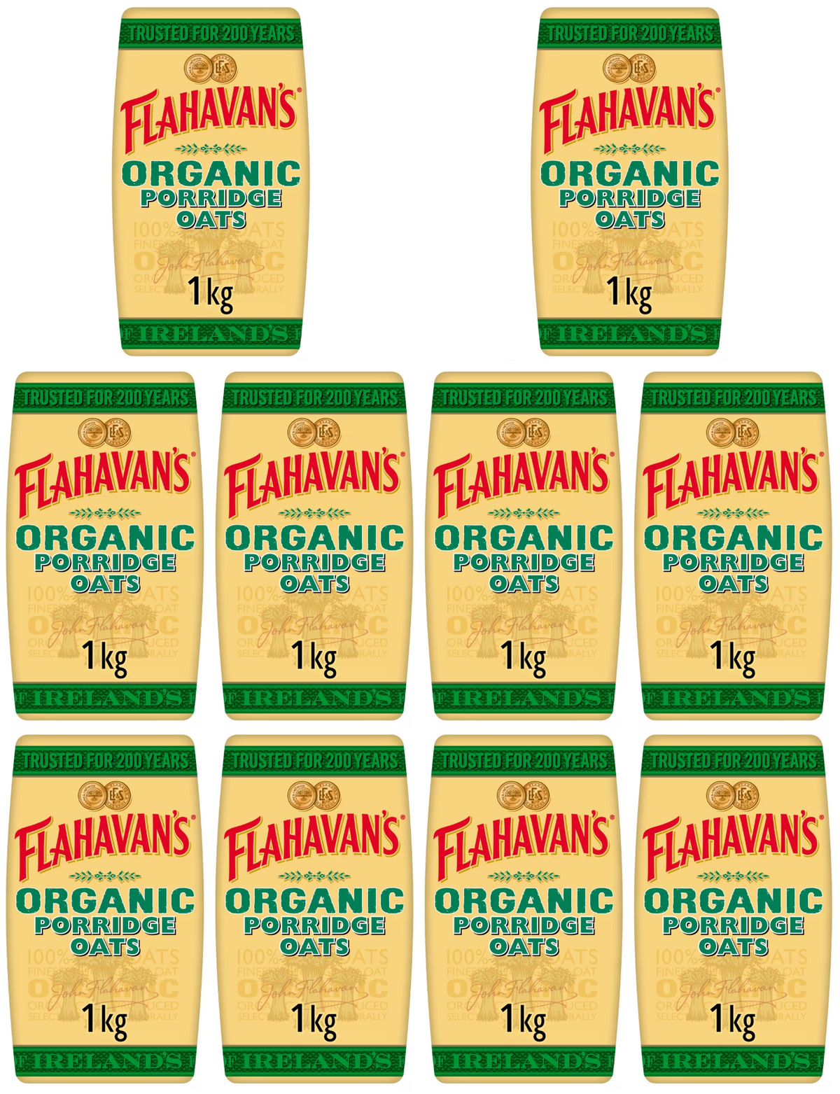 10 x Flahavans Organic Porridge Oats Ni - 1KG