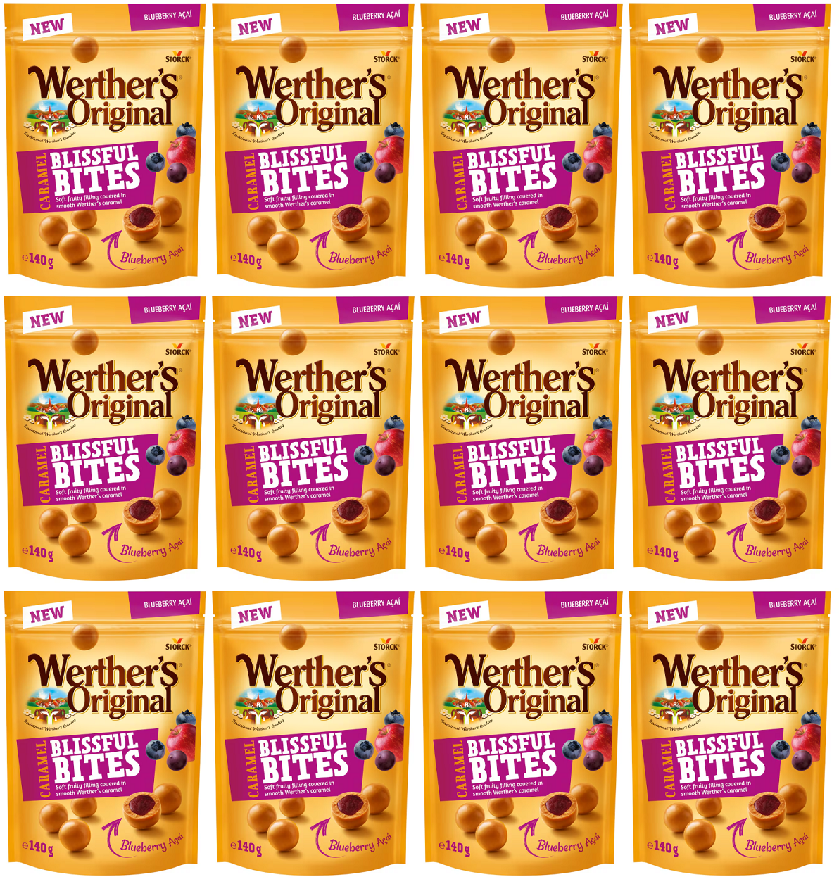 12 x Werthers Original Caramel Blissful Bites Blueberry Acai 140G