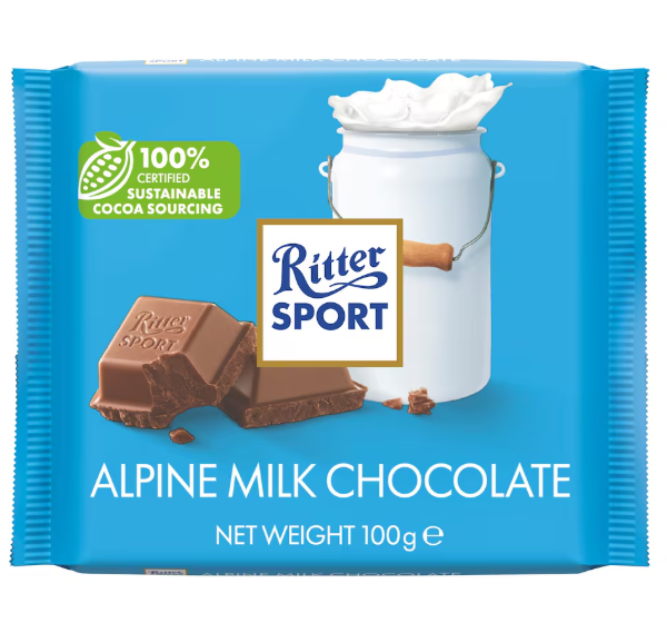 12 x Ritter Sport Alpine Milk Chocolate 100G