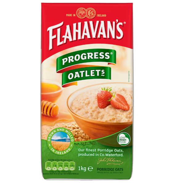 10 x Flahavans Progress Oatlets Porridge Oats 1Kg