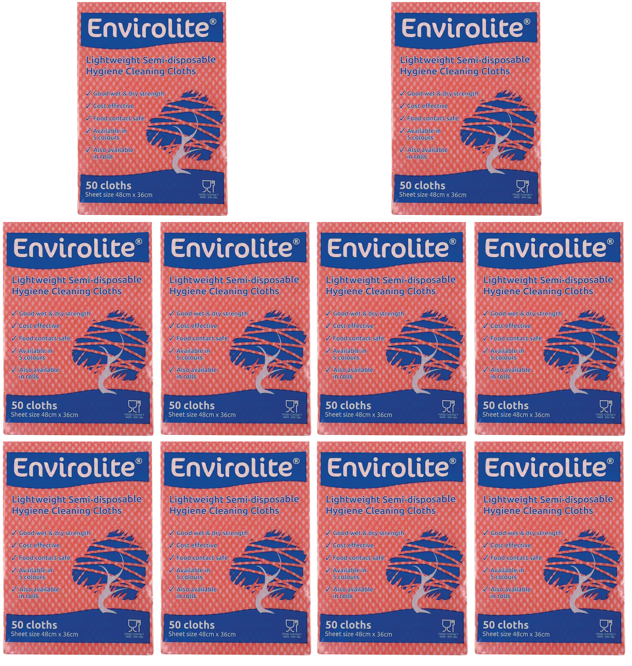 10 x Envirolite Red Cloth 50Pk