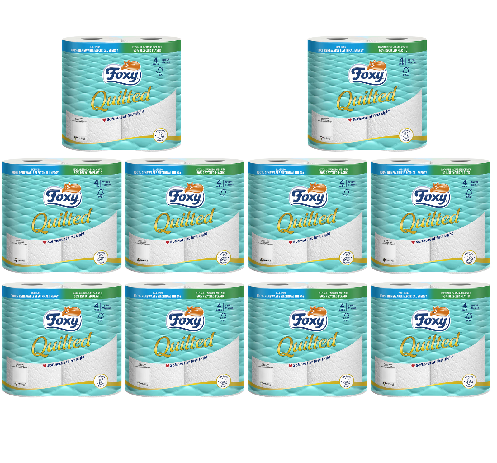 10 x Foxy Toilet Tissue Quilted - 4 PACK