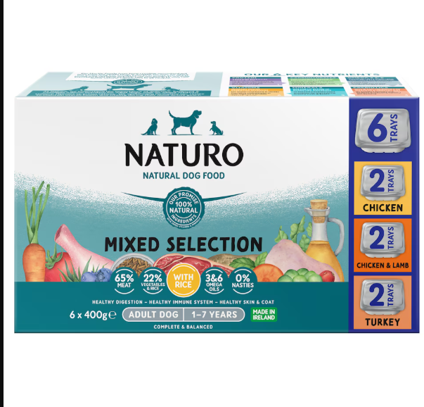 3 x Naturo Adult Dog Tray Poultry 6 Pack - 6X400GM