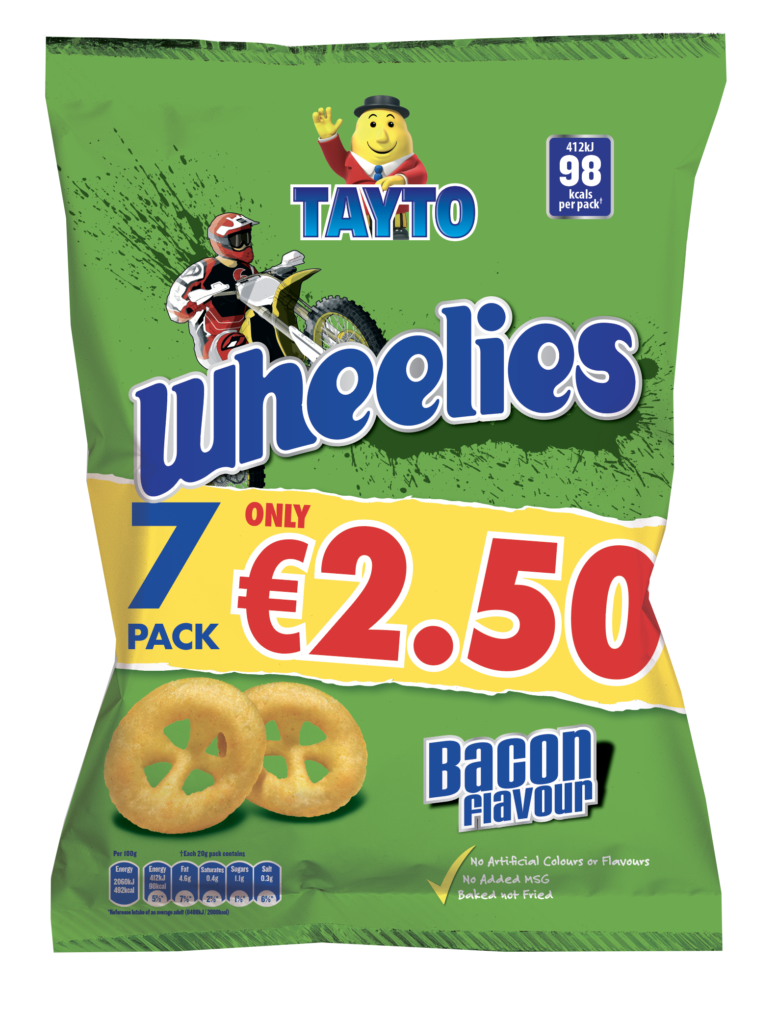 12 x Tayto Wheelies Bacon Flavour 6 X 20G