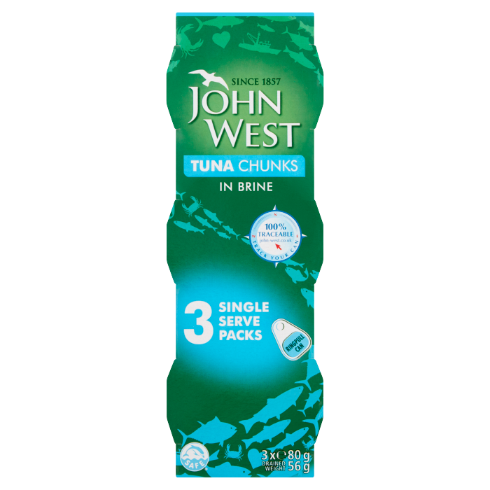 16 x John West Tuna Chunks In Brine 3Pk - 3X80G