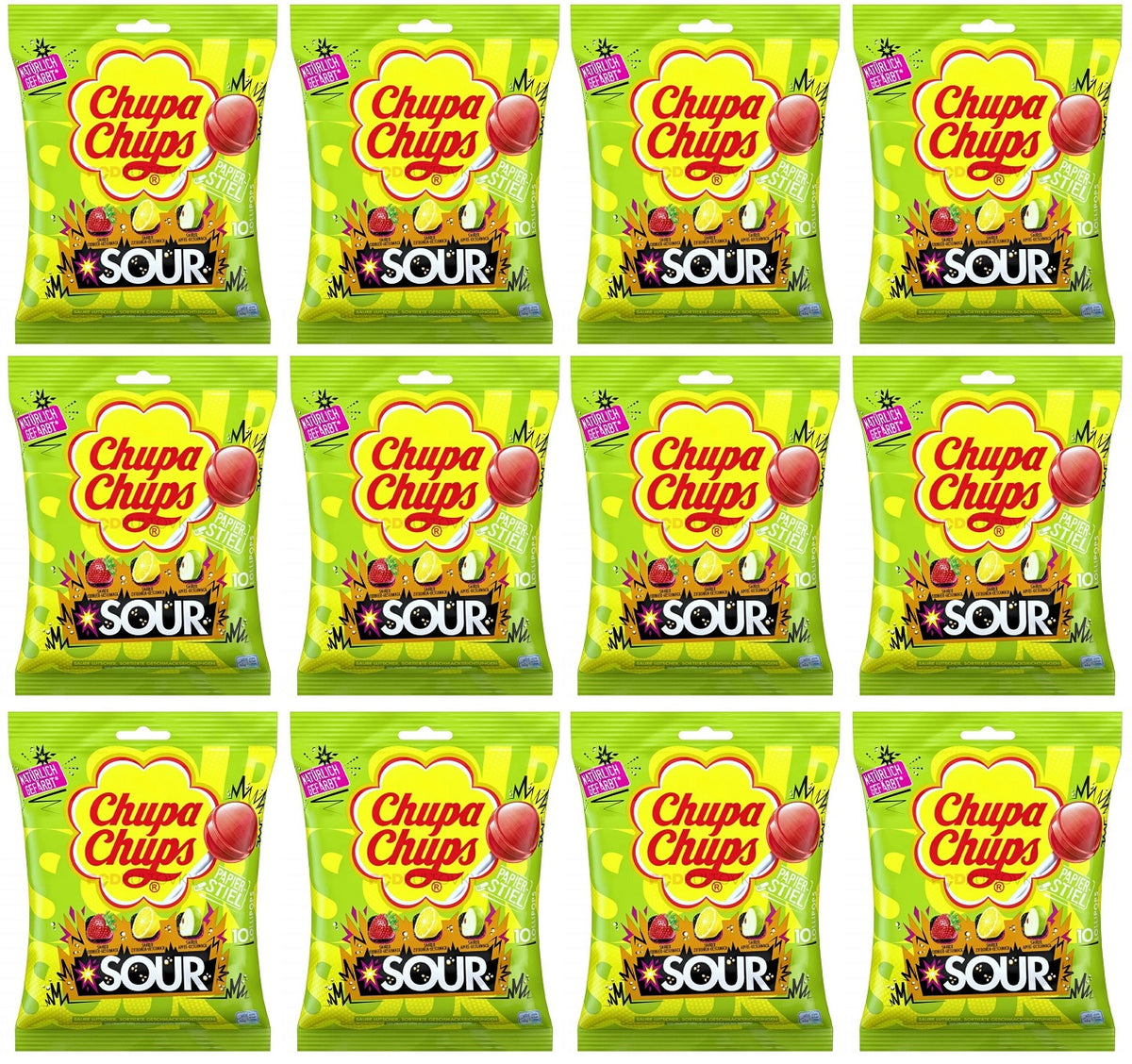 12 X Chupa Chups Sour Lollipops - 120Gm