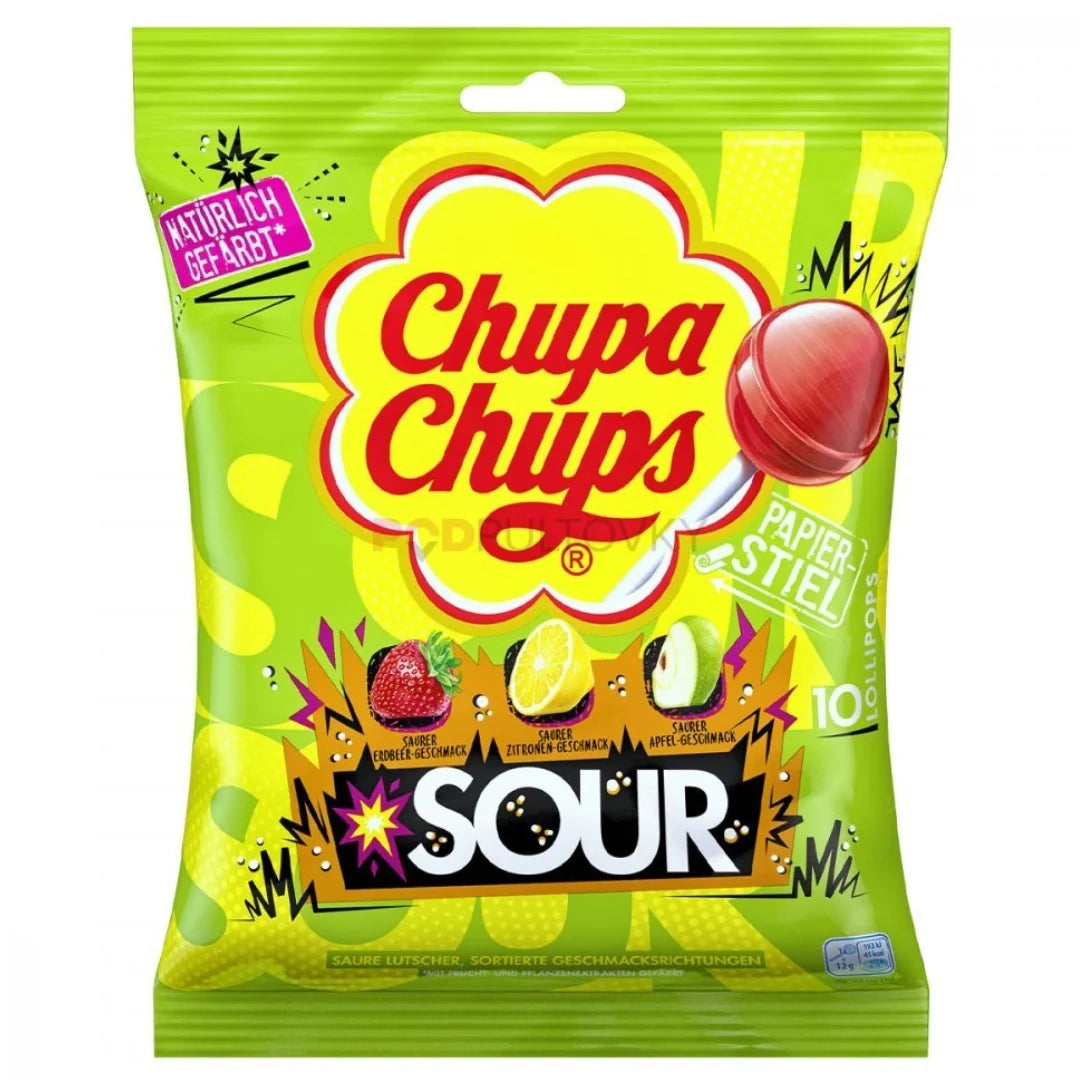 12 X Chupa Chups Sour Lollipops - 120Gm