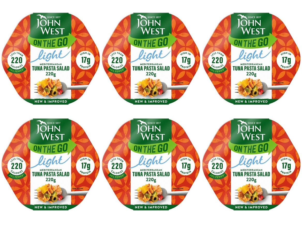 6 x John West On The Go Light Mediterranean Tuna Pasta Salad 220G