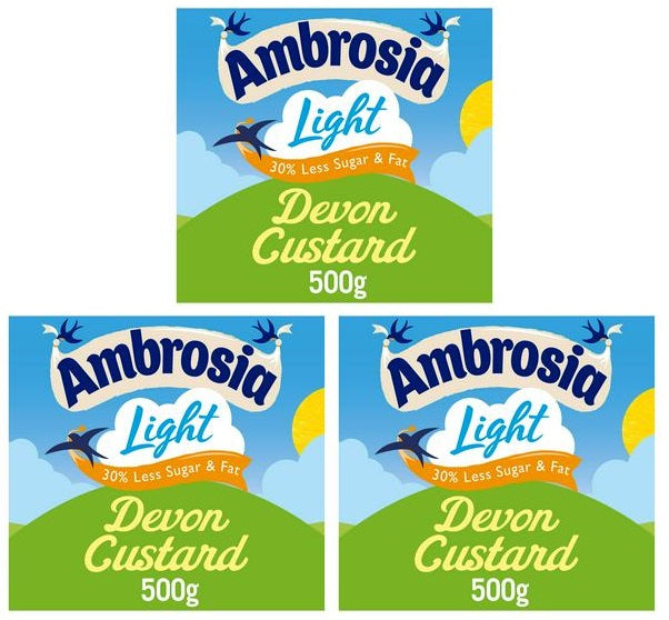 3 x Ambrosia Light Devon Custard 4 X 125G (500G)