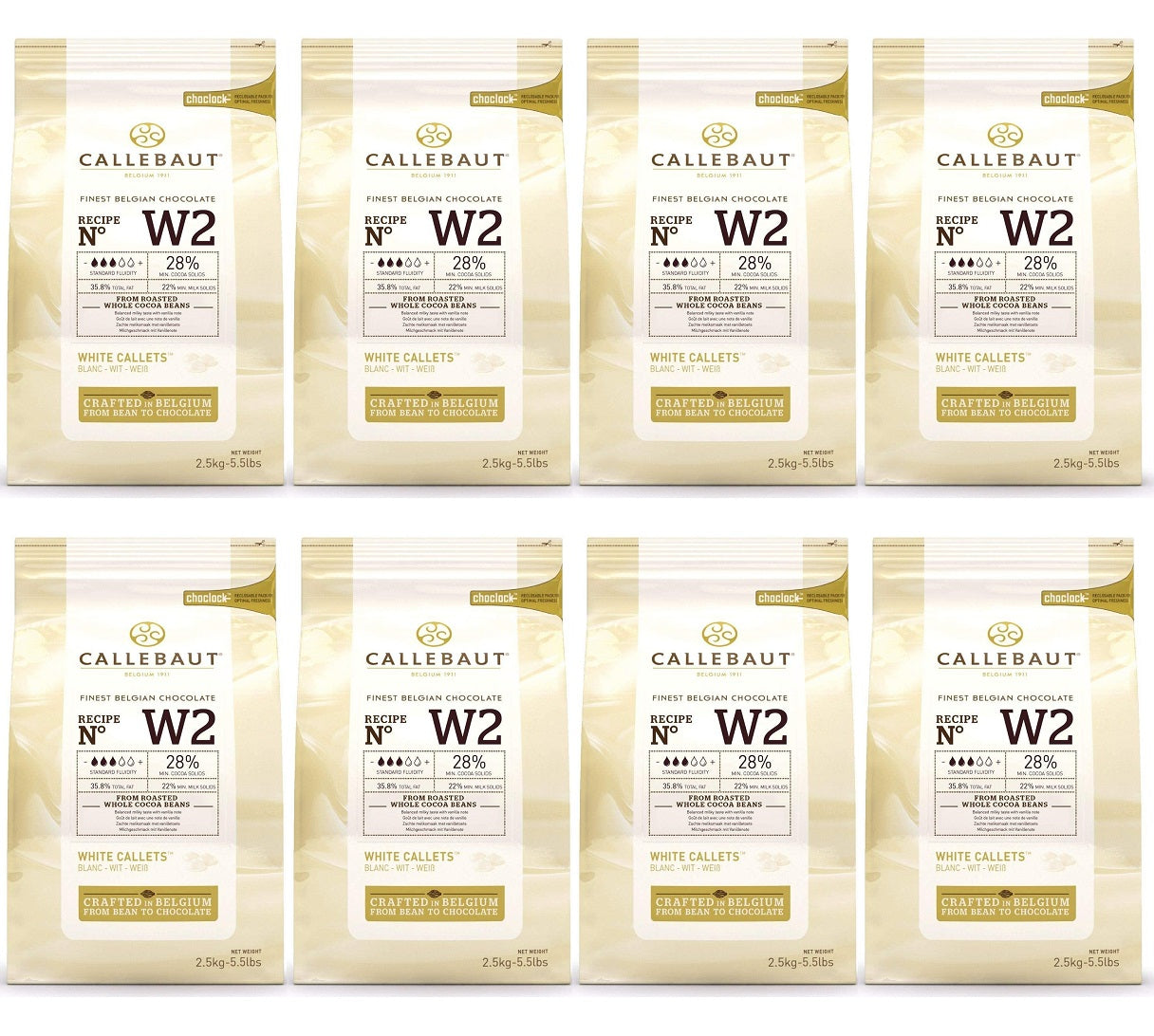 8 x Callebaut Finest Belgian Chocolate White Callets 2.5Kg