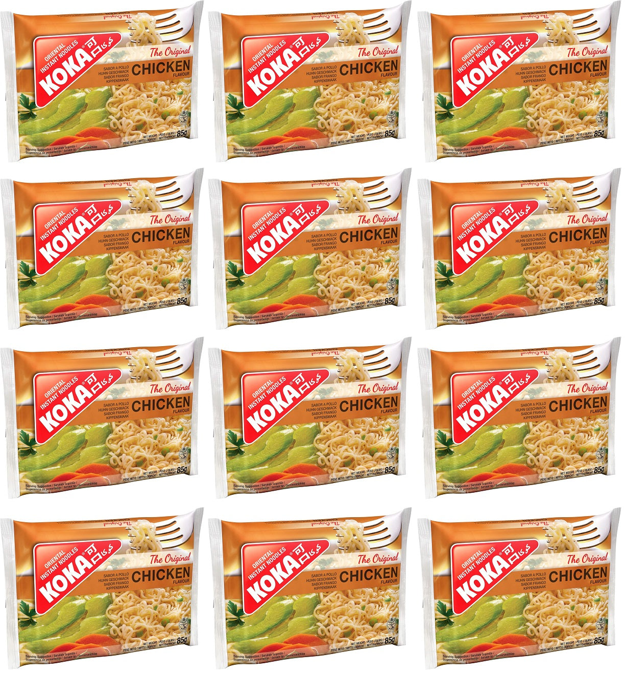 12 x Koka The Original Chicken Flavour Oriental Instant Noodles 4 X 85G (340G)