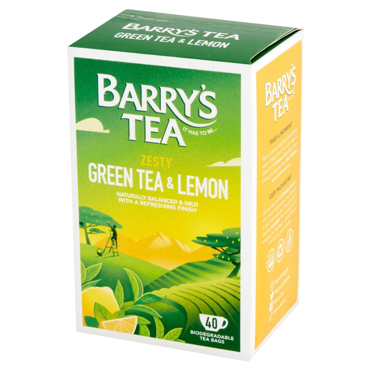 12 x Barry's Tea Green Tea & Lemon 40 Biodegradable Tea Bags 80G