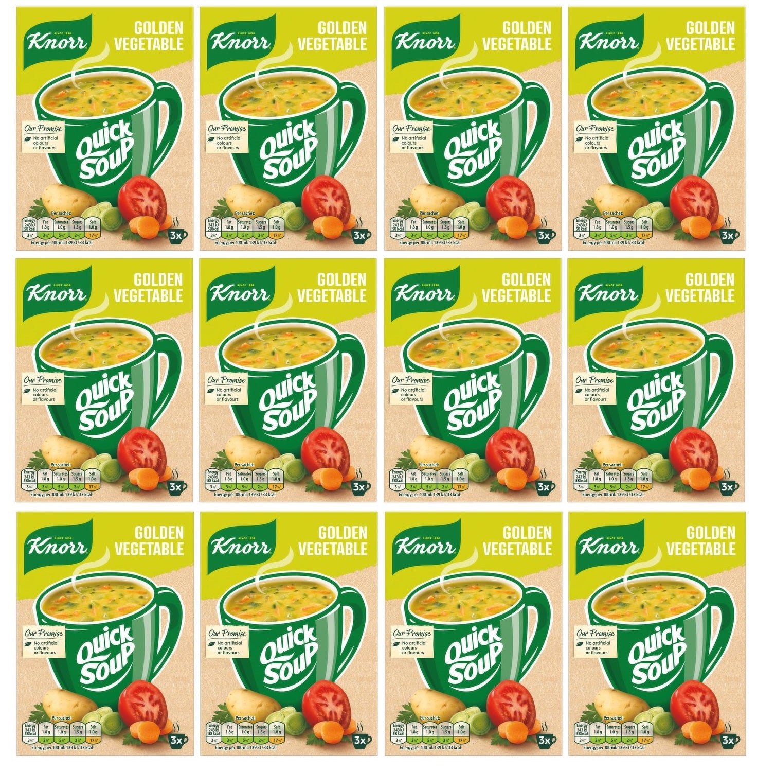 12 x Knorr Quick Soup Gold Vegetable 3's 48G