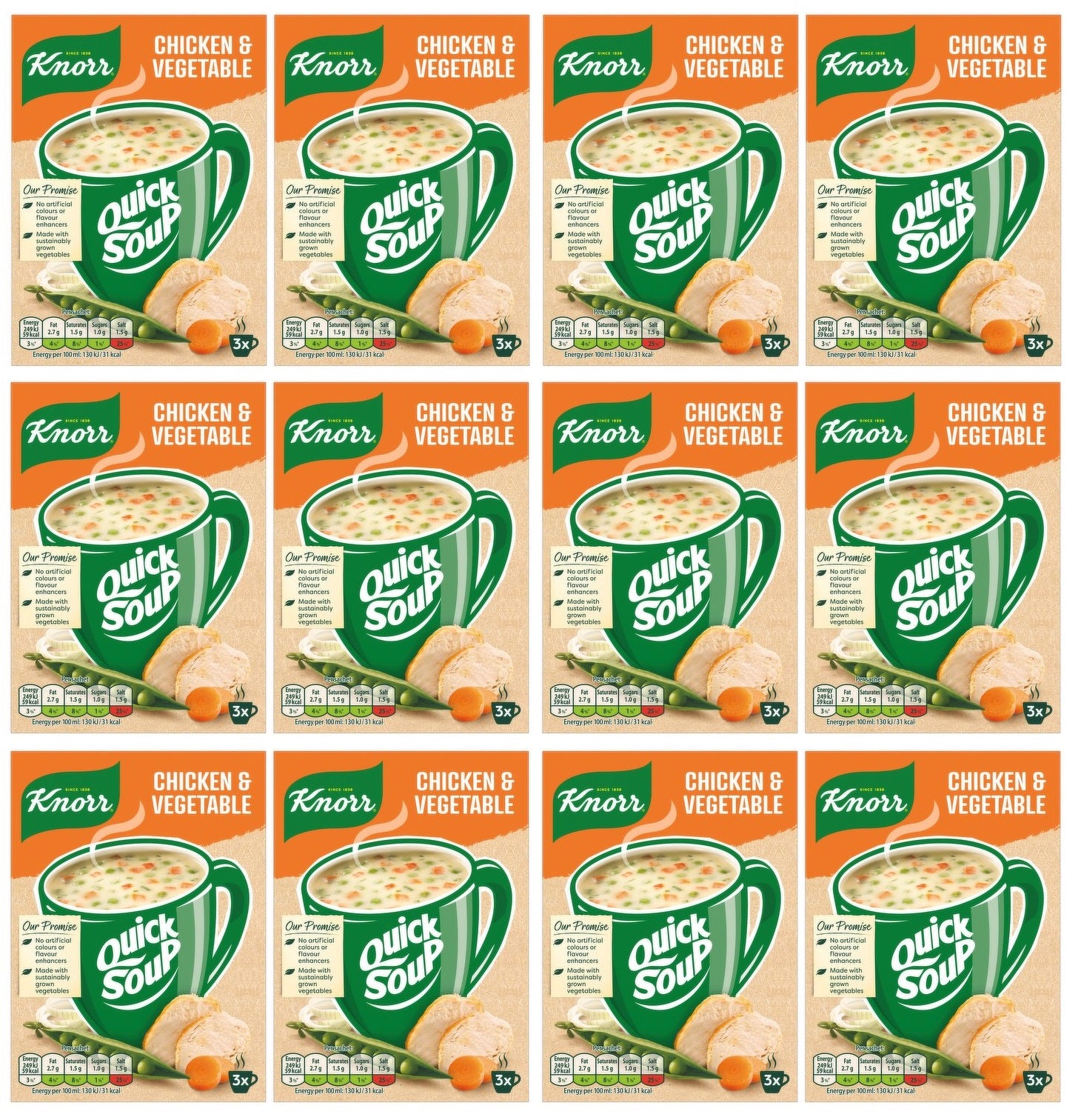 12 x Knorr Quick Soup Chicken & Vegetable 3's 42G