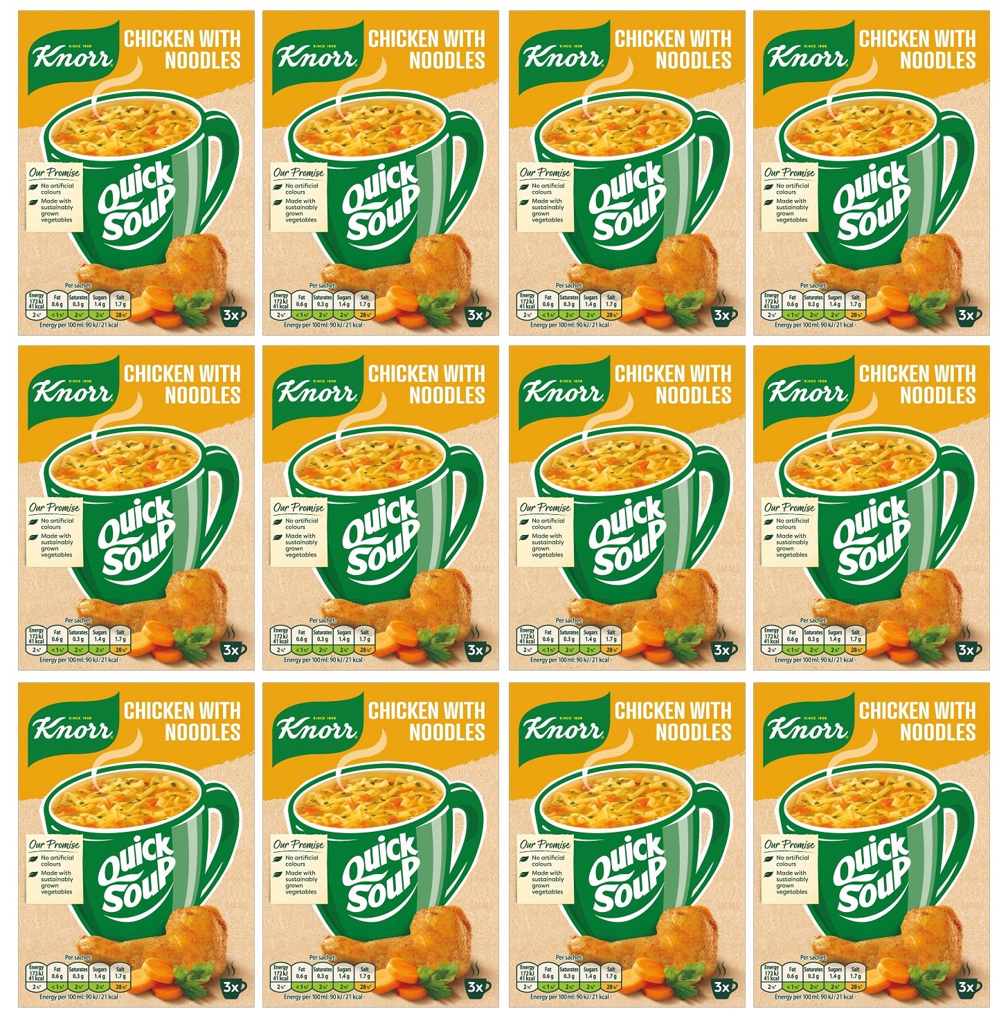 12 x Knorr Dry Soup Mix Chicken With Noodles 36 G 3 Servings