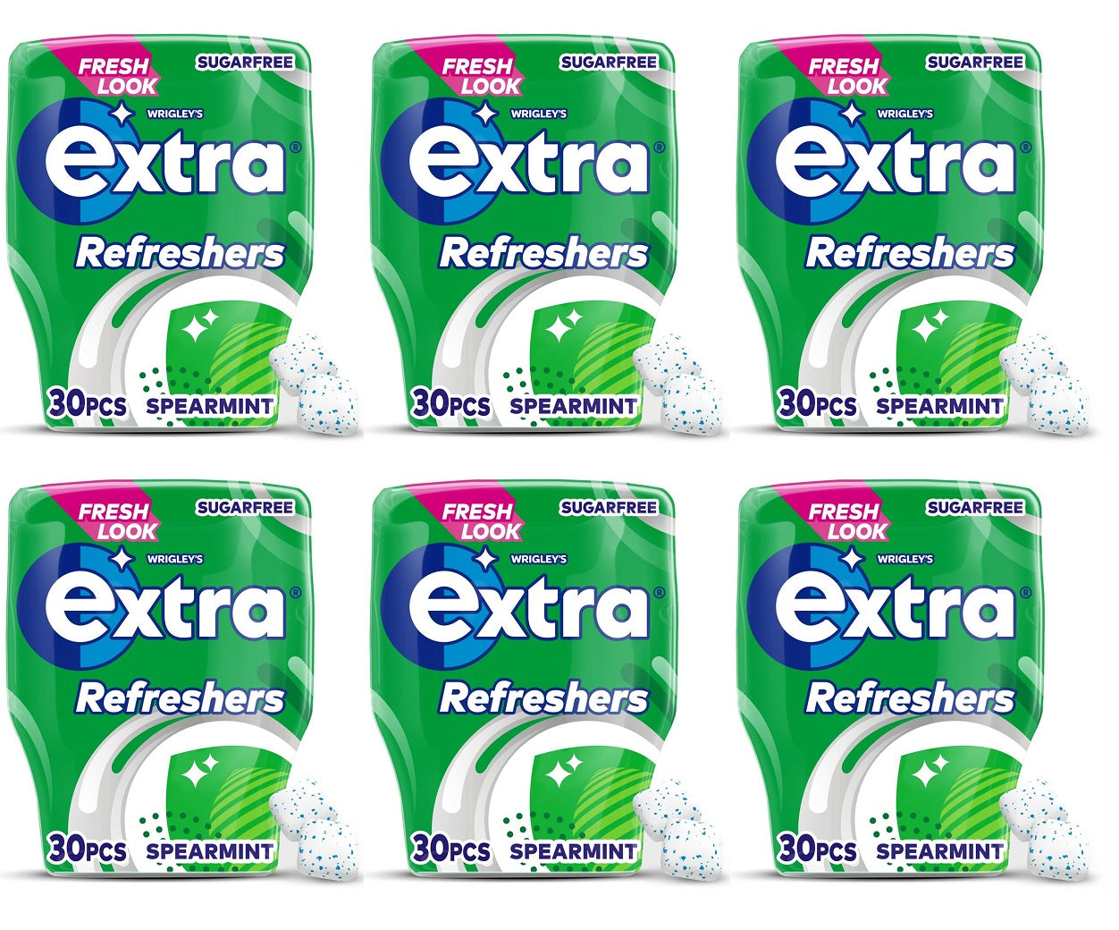 6 x Wrigley's Extra Bottle Refreshers Spearrmint 30Pc