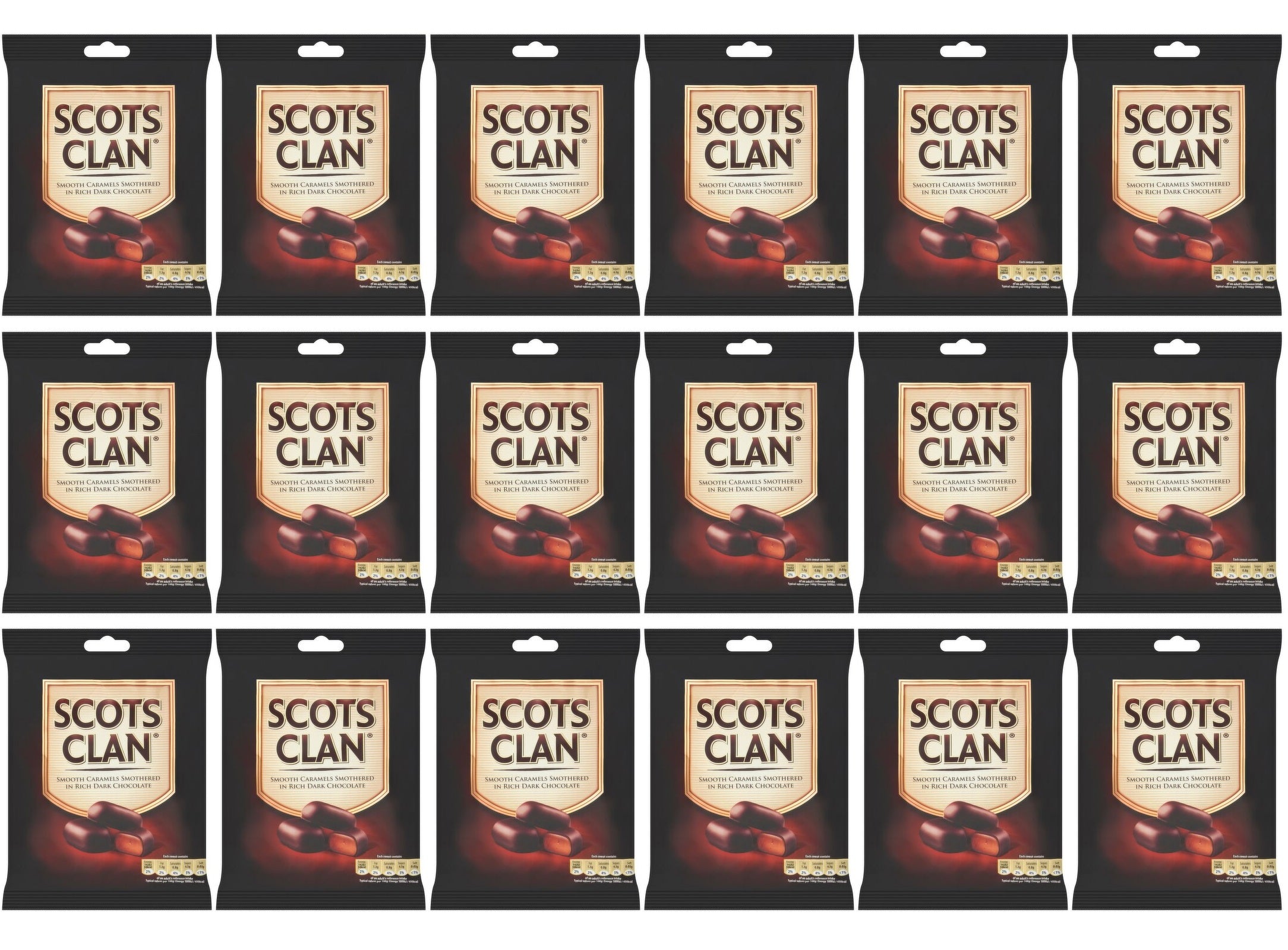 18 x Scots Clan Smooth Caramels Smothered In Rich Dark Chocolate 135G