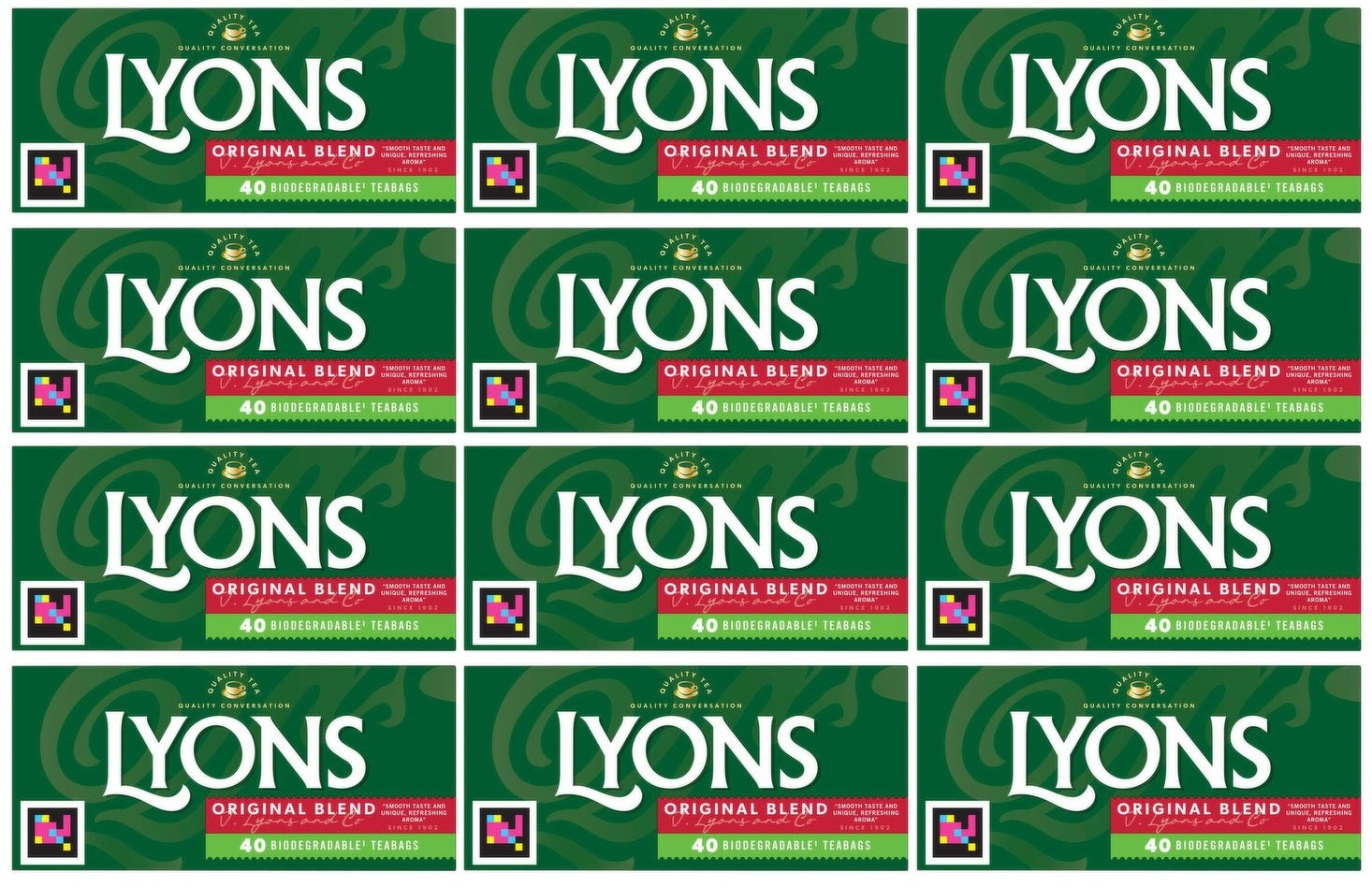 12 x Lyons Original Blend 40 Biodegradable Tea Bags 116G