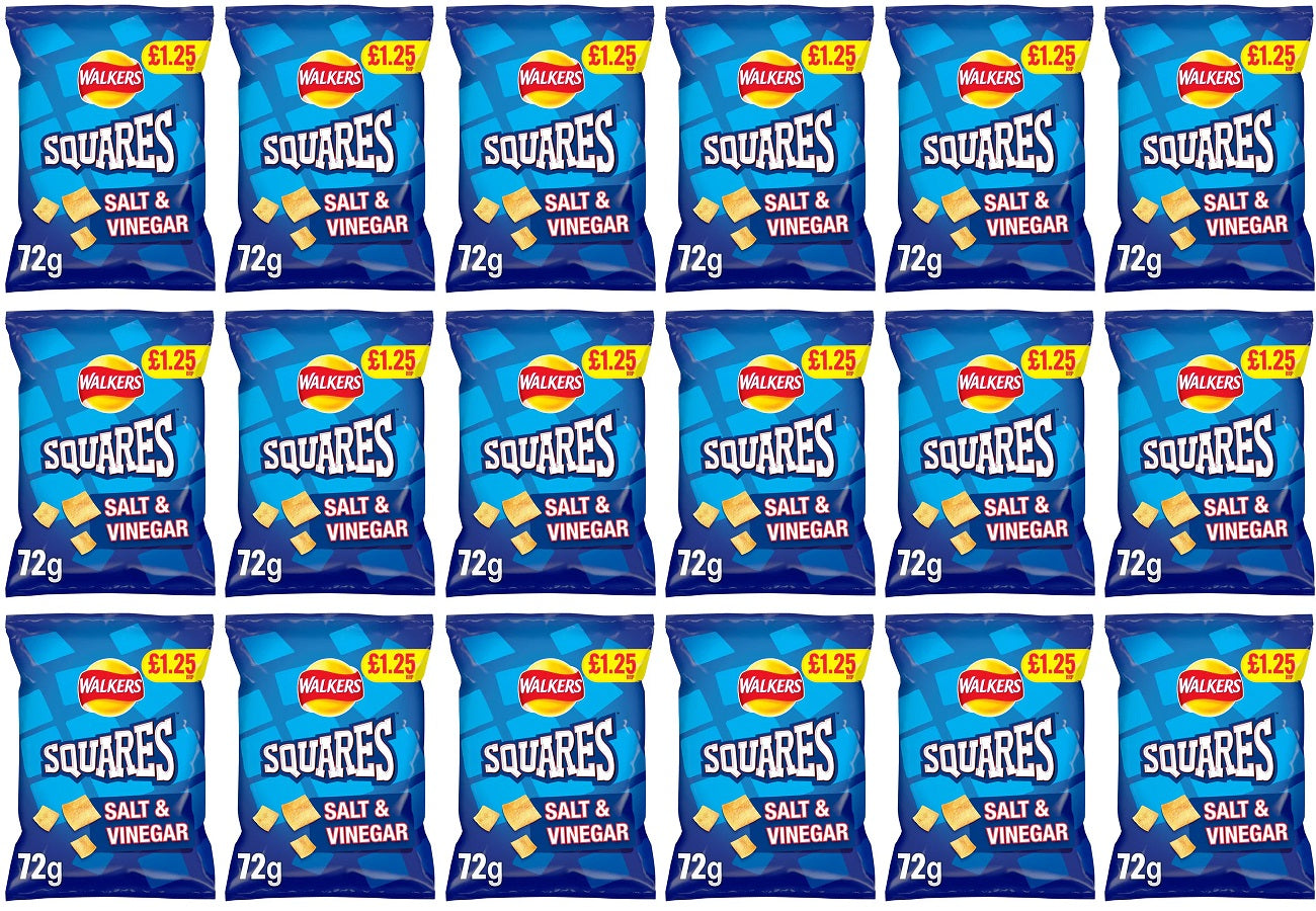 18 x Walkers Squares Salt & Vinegar - 72GM