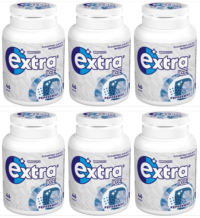 6 x Extra Ice Peppermint Chewing Gum Sugar Free Bottle 46 Pieces