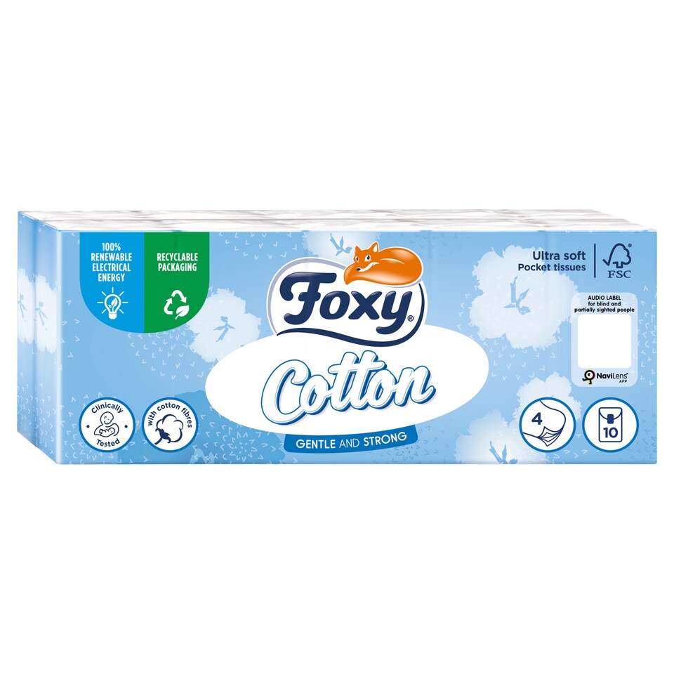 16 x Foxy Cotton Pocket Pack Tissues - 10 PACK