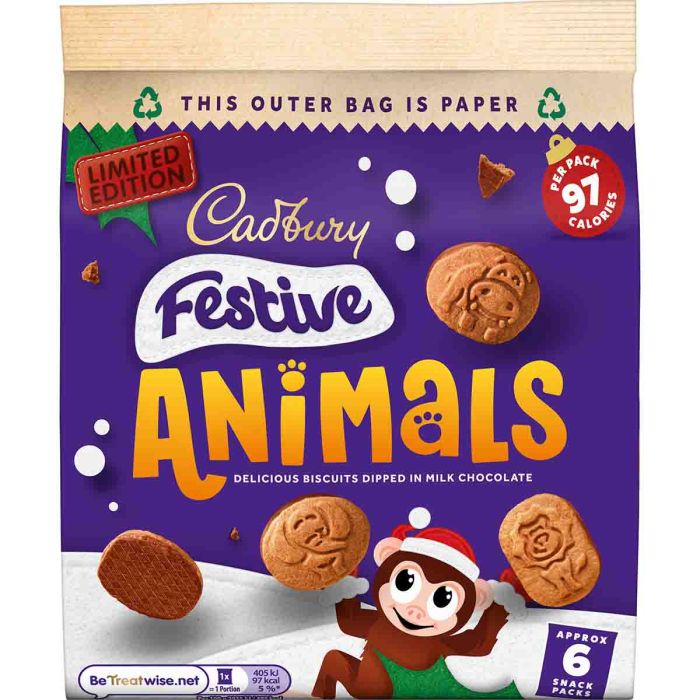 8 X Cadbury Festive Animals Biscuits - 119Gm