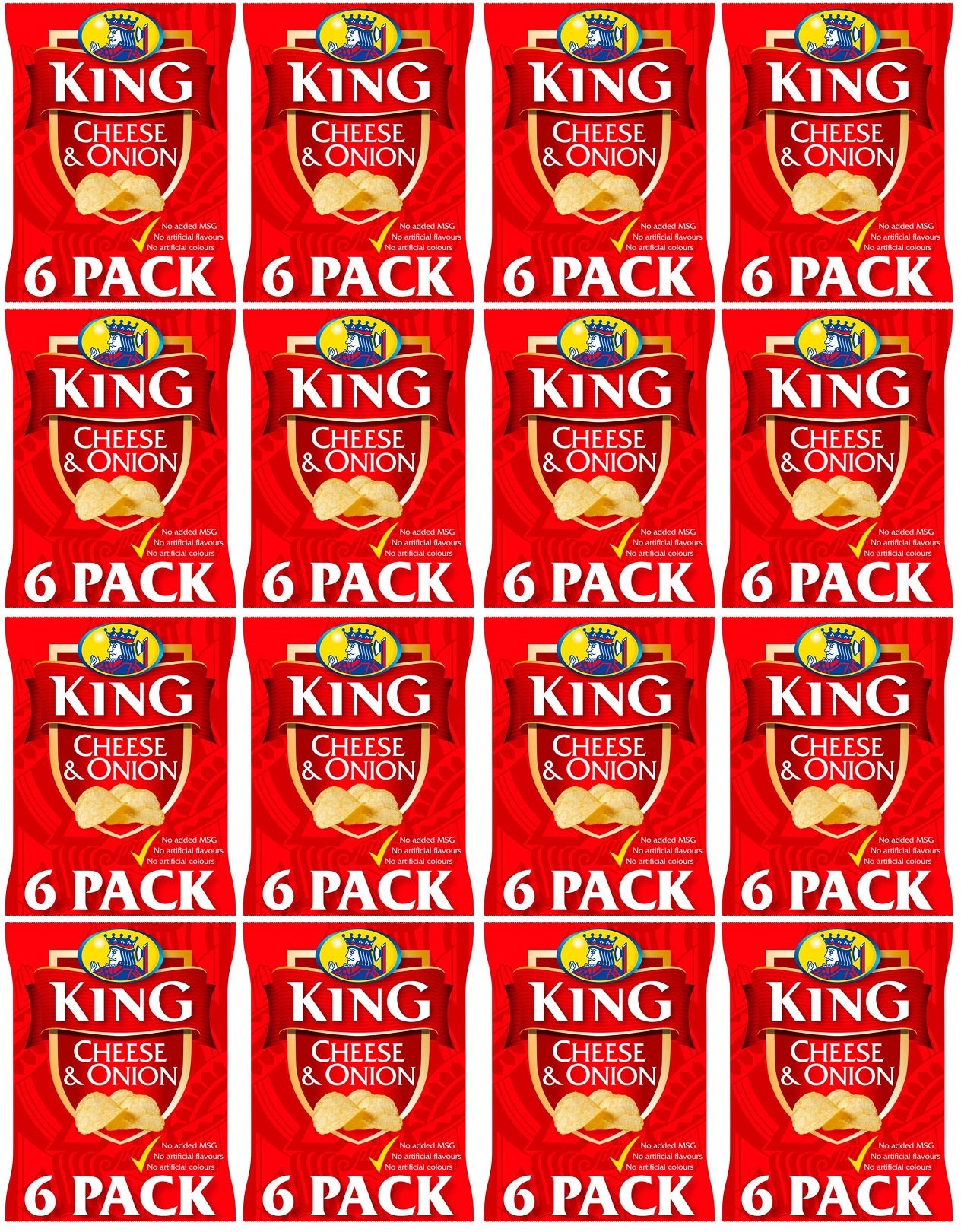 16 x King Cheese & Onion Flavour Potato Crisps 6 X 25G