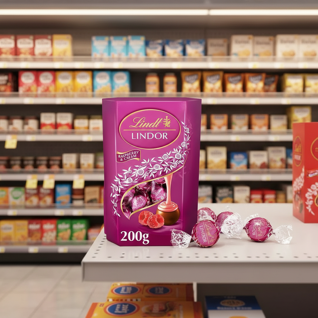 8 x Lindt Lindor Raspberry & Cream Box Cornet - 200GM