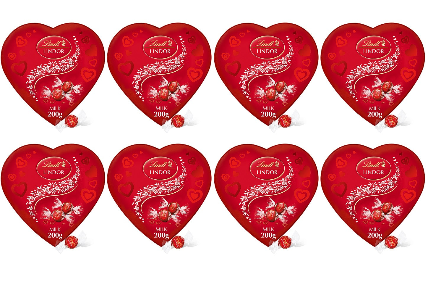 8 x Lindt Lindor Milk Heart Box Chocolates - 200GM