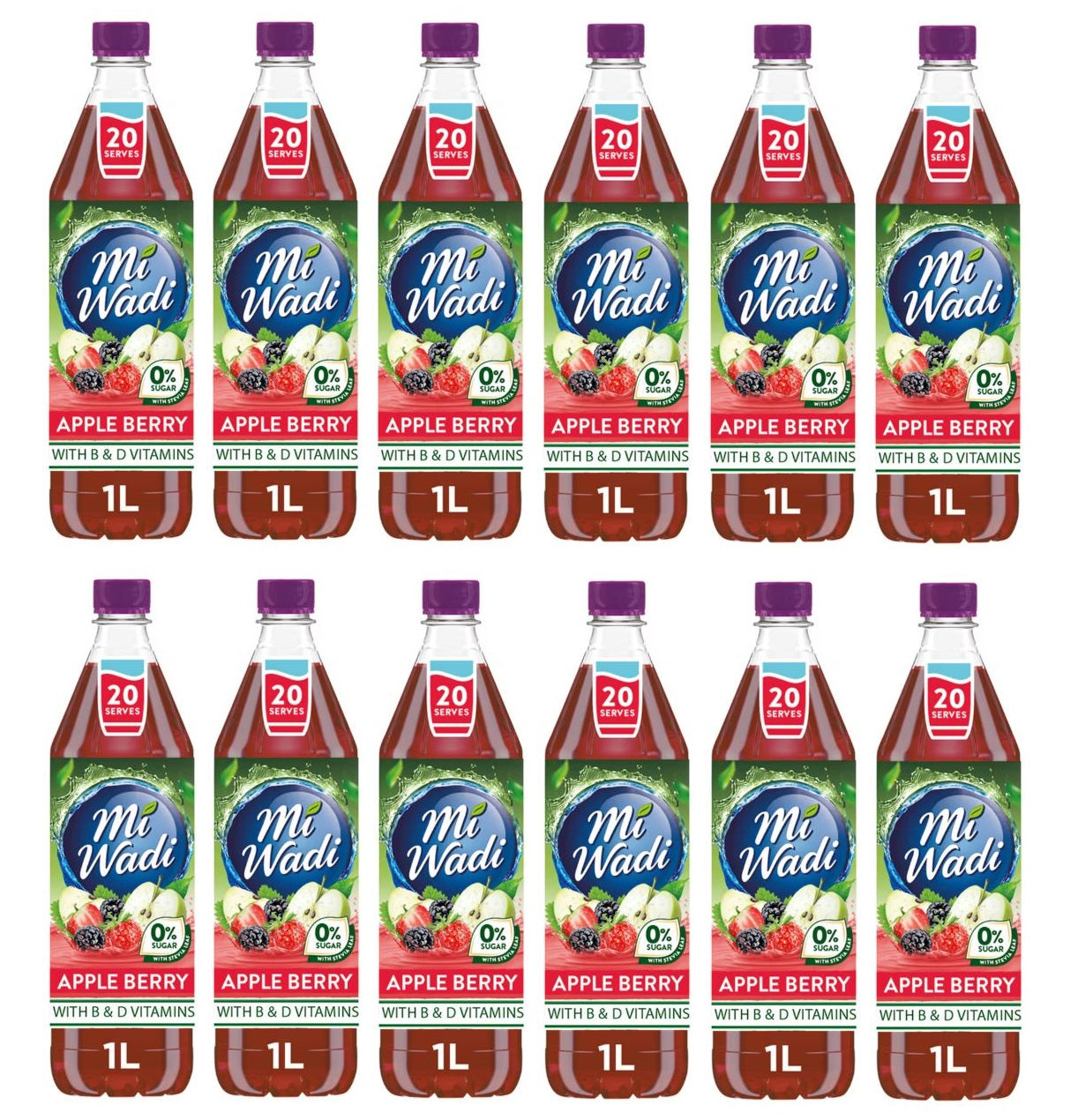 12 x Mi Wadi Zero 0% Apple Berry 1L