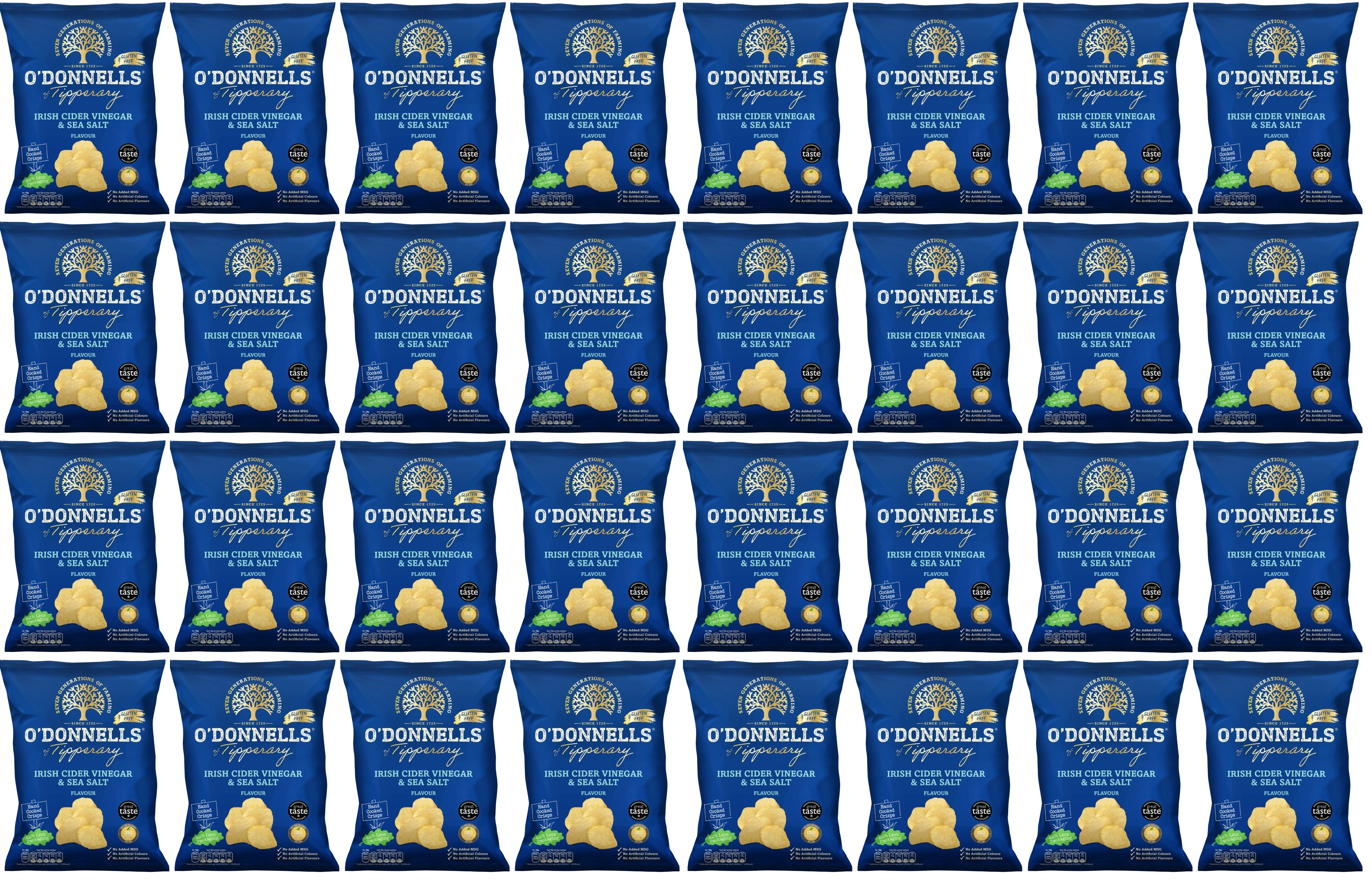 32 x O Donnells Of Tipperary Crisps Salt & Irish Cider Vinegar 47.5g
