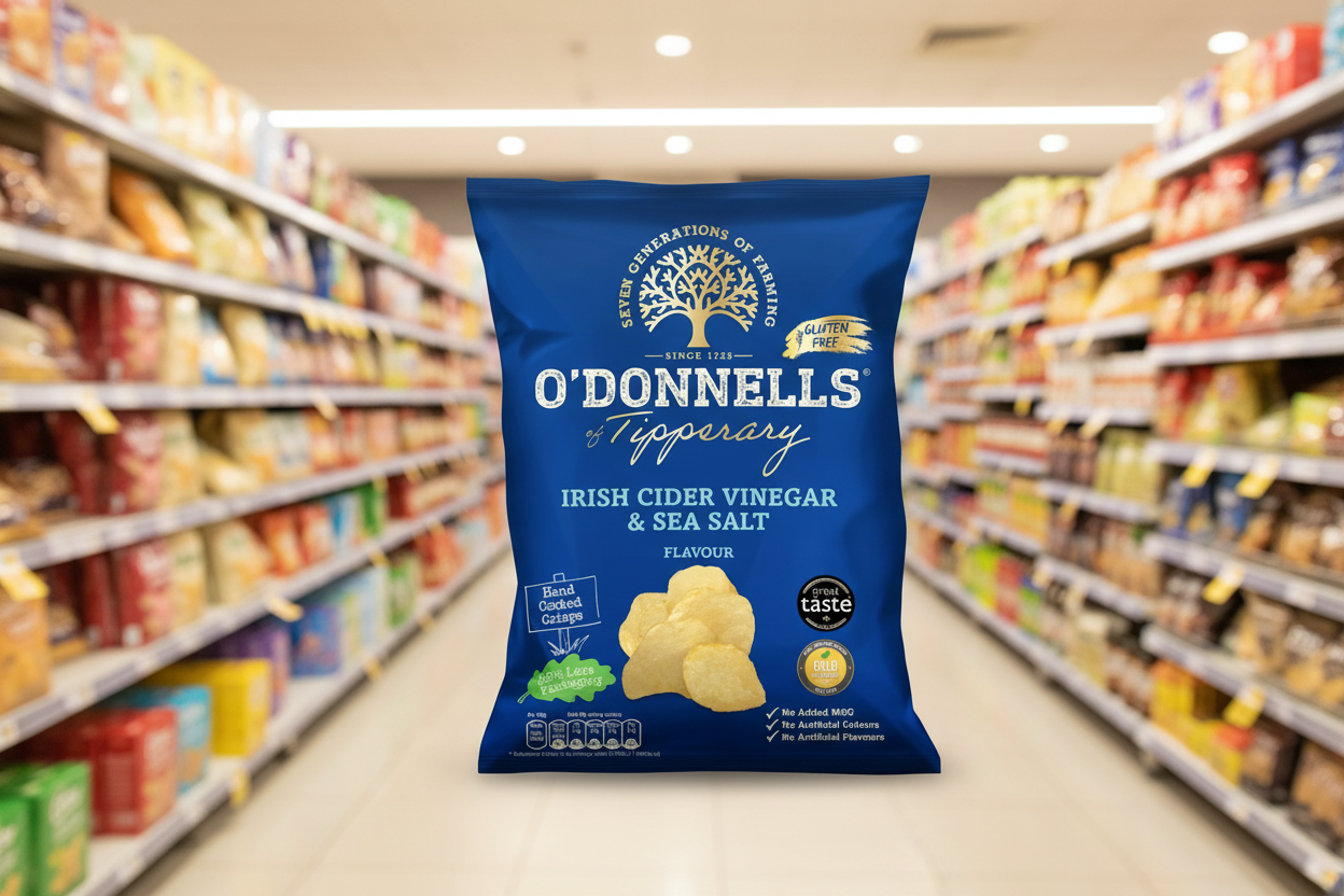 32 x O Donnells Of Tipperary Crisps Salt & Irish Cider Vinegar 47.5g