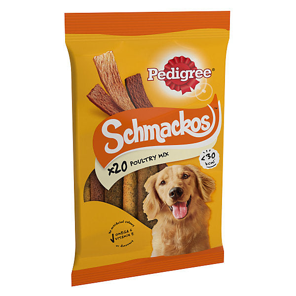 9 X Pedigree Schmackos Poultry Mix 20 Pack - 144Gm