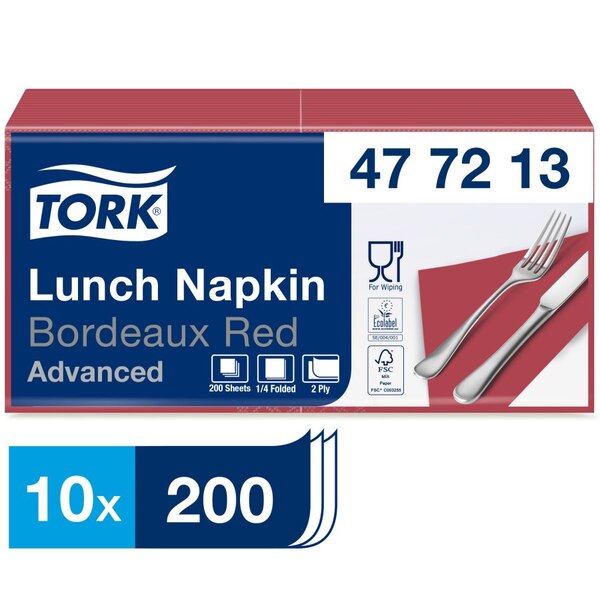 10 x Tork Bordeaux Red Lunch Napkin 200PK