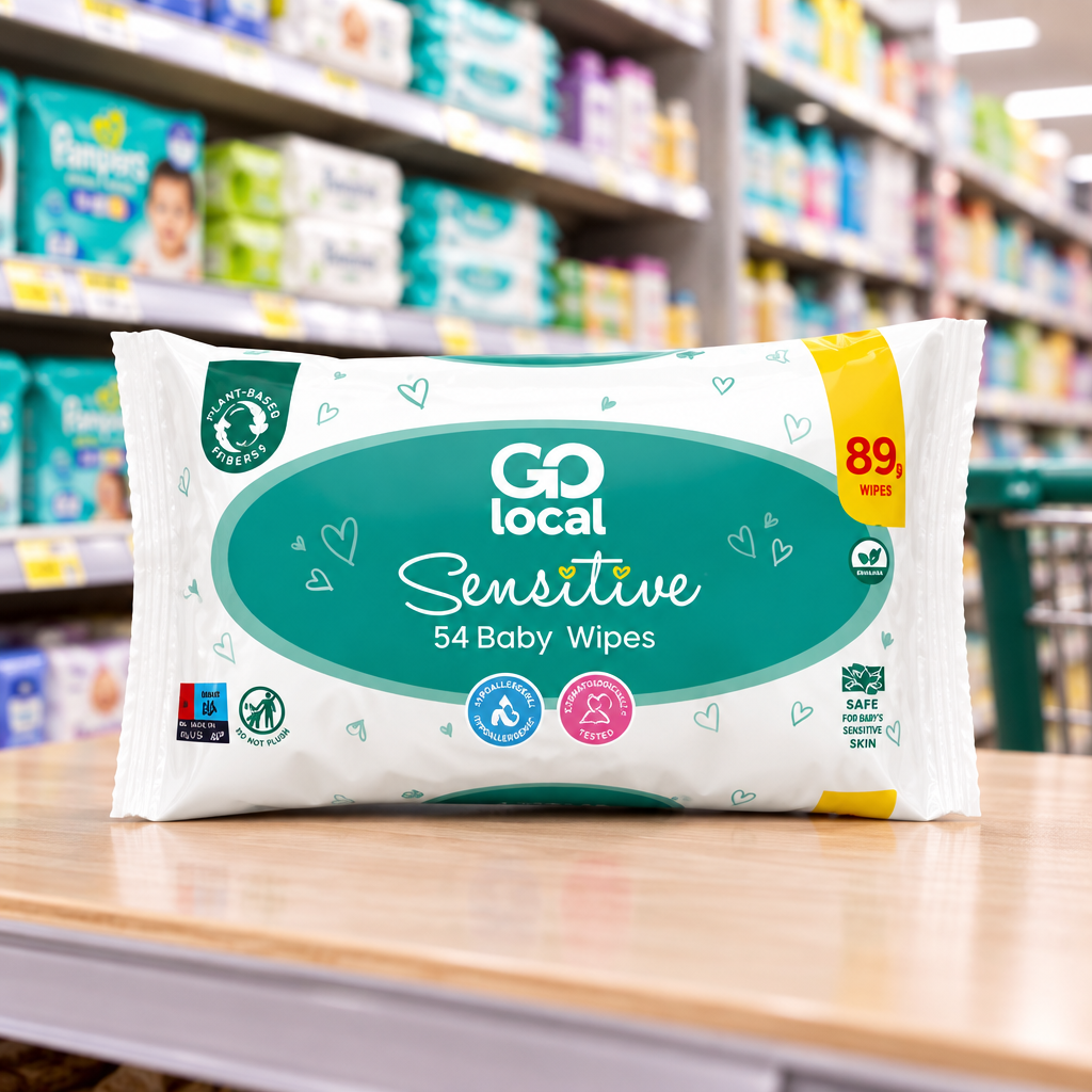 12 x Go Local Baby Wipes Sensitive - 54 PACK