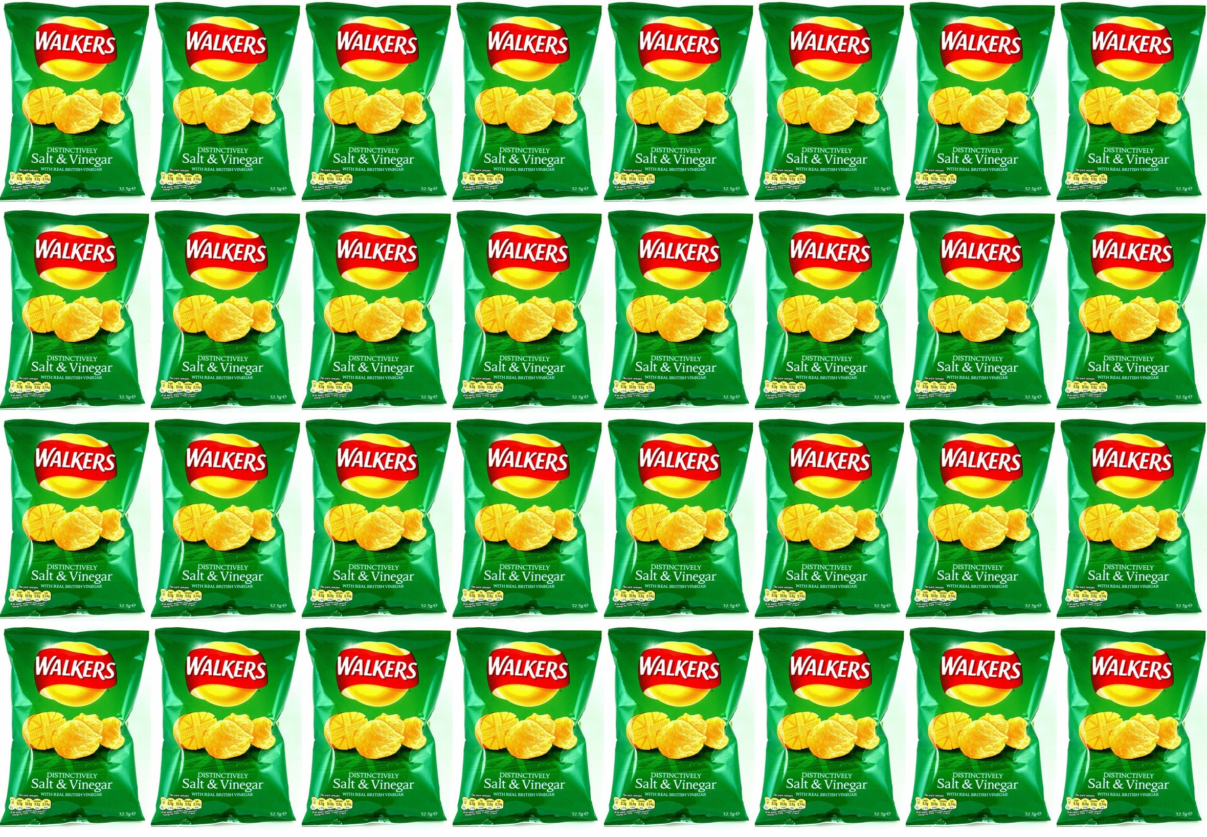 32 x Walkers Distinctively Salt & Vinegar 32.5G + 50% Extra