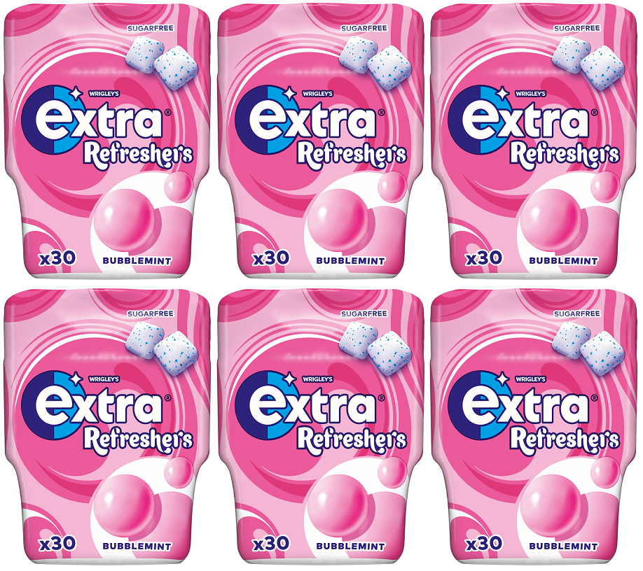6 x Extra Refreshers Chewing Gum Bubblemint Bottle - 30PCE