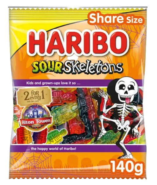 12 X Haribo Sour Skeletons Share Size Sweets Bag 140GM