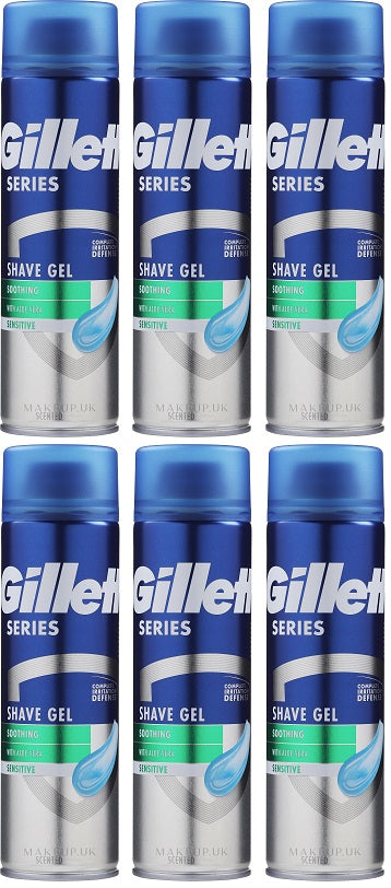 6 x Gillette Shave Gel Soothing Aloe Vera Sensitive Skin - 200Ml