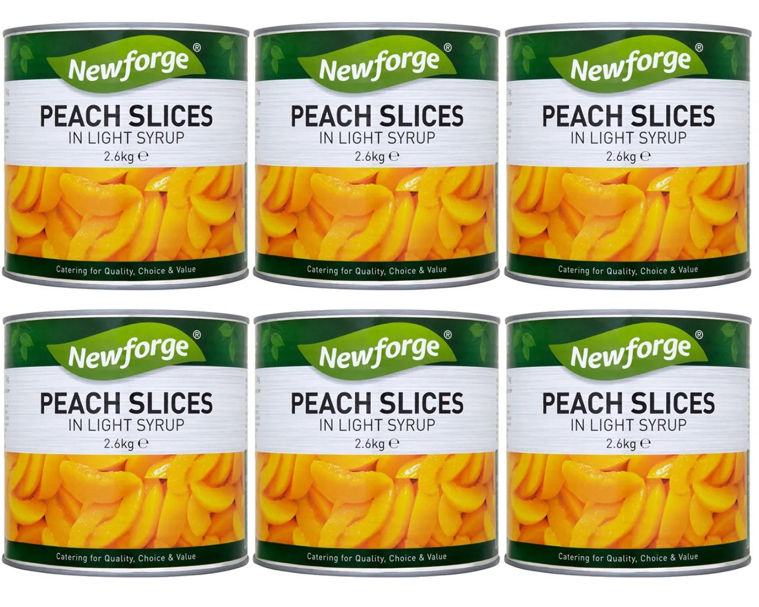 6 x Newforge Peach Slices In Light Syrup 2.6Kg