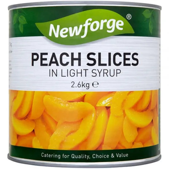 6 x Newforge Peach Slices In Light Syrup 2.6Kg