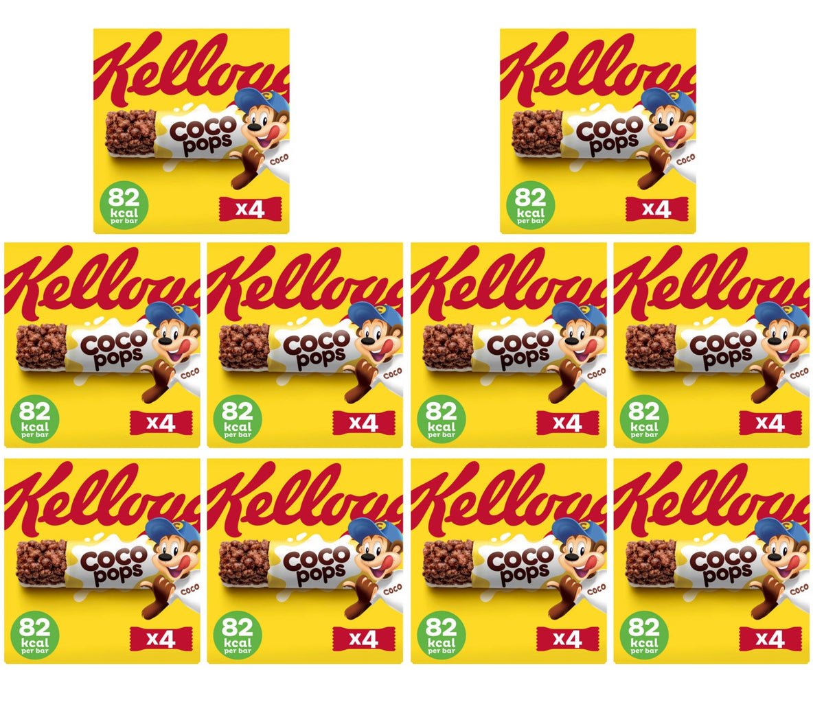 10 X Kellogg'S Coco Pops Chocolate Cereal Bars 4 Pack - 80Gm