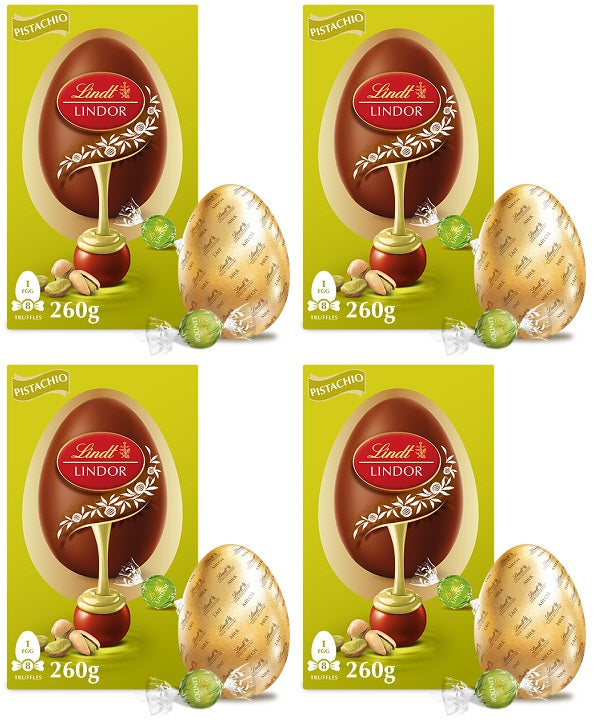 4 X Lindt Lindor Milk And Pistachio Truffles Easter Eg - 260Gm