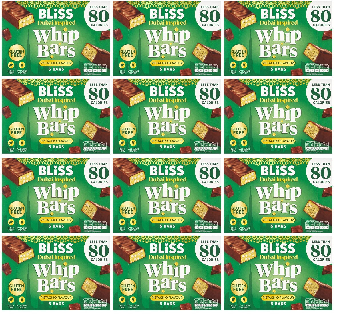 12 X Bliss Dubai Inspired Whip Bars 5Pk - 5 X 20G